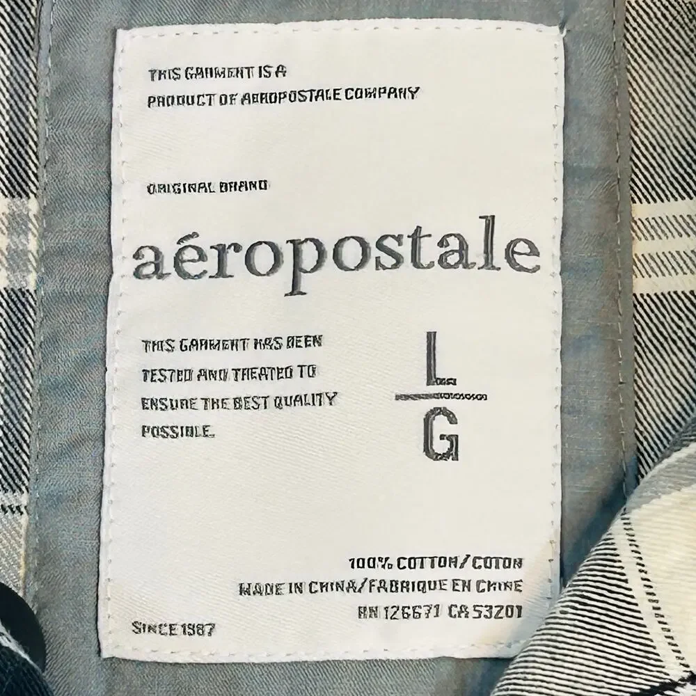 Aeropostale Womens L Double-Breasted Jacket Black White Plaid 100% Cotton
